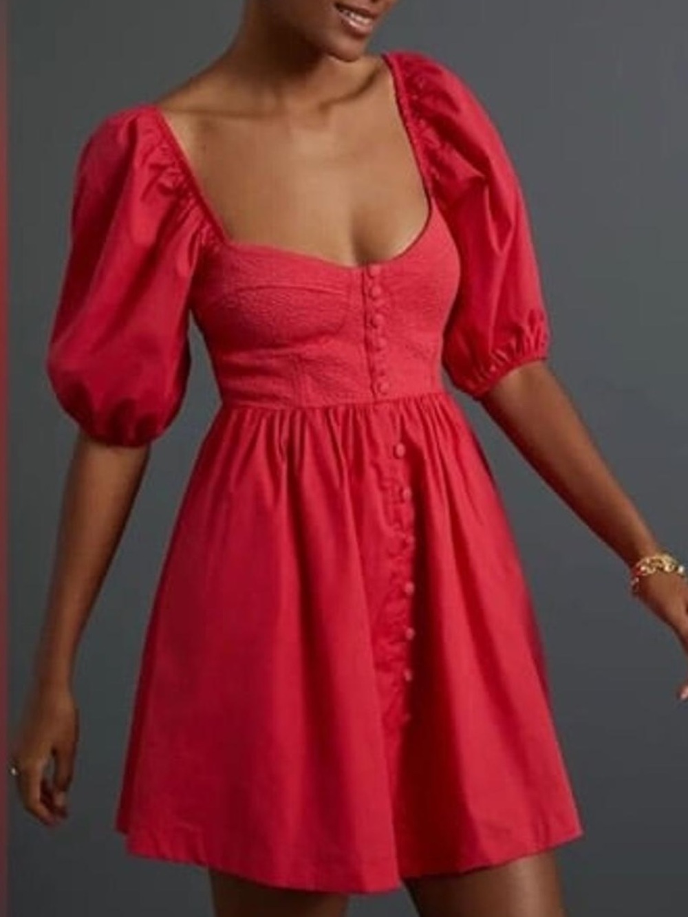 Maeve by Anthropologie Red Puff-Sleeve Sweetheart Mini Dress - Size Small